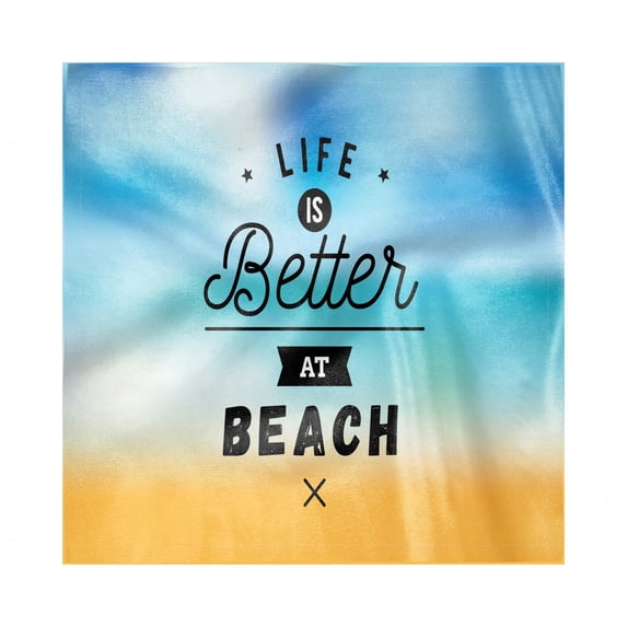 Beach Decorative Satin Napkins Set of 4, Life is Better at Beach Romantic Inspirational Words on Blurry Coastal Backdrop, Square Fabric Party & Dinner Napkin, 18", Multicolor, by Ambesonne