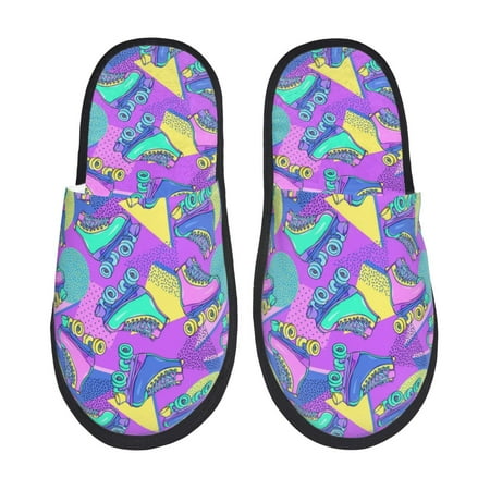 Balery Disco Roller Skates Slient Indoor Furry Fleece Comfort House Shoes Soft Non-Slip Home Shoes Cotton slippers House Slippers-- Large
