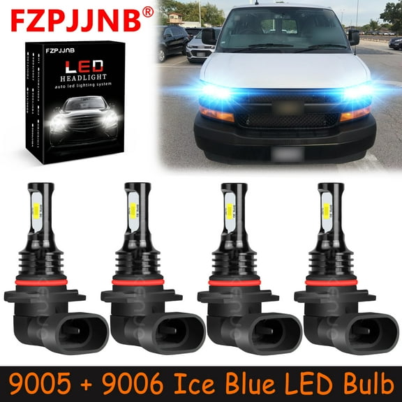 FZPJJNB 9005 9006 for Chevy Express 2500 3500 1996-2019 Ice Blue Led Headlights Bulb High Low Beam,HKL,C12