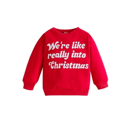 

HBYJLZYG Hoodless Sweater Christmas Pullover Letter Sweatshirt Tops For Baby Young Winter Long Sleeve Round Neck Soft Warm Coat Xmas For 1 - 5 Years