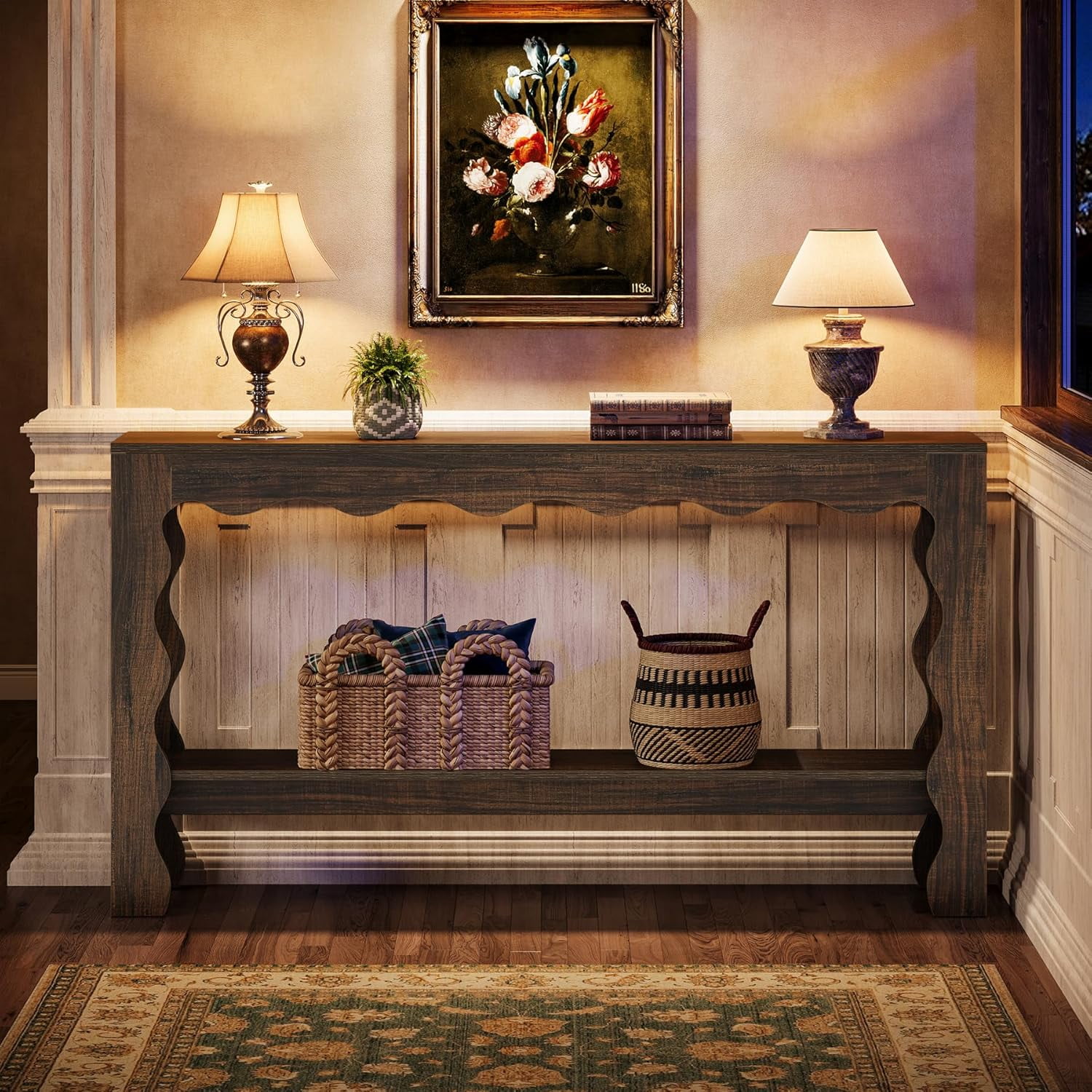 63" Console Table, 2-Tier Narrow Entryway Table for Hallway, Living Room, Light Brown