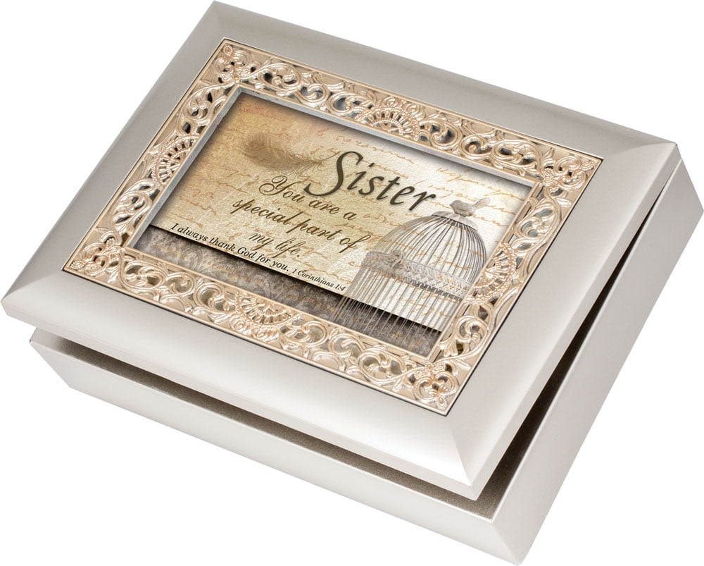 Cottage Garden Sister Ornate Champagne Silver Music Box / Jewelry Box