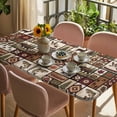 thumbnail image 3 of Country Patch Plaid Table Cloths for 4 Foot Rectangle Tables, Brown Farmhouse Retro Bear Deer Cabin Patio Waterproof Elastic Fitted Tablecloths, Washable Rectangular Table Cover for Camping, 3 of 8