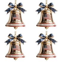 4 Pcs USA 250th Anniversary Liberty Bell Ornament Christmas Bell Ornaments for Tree US Founding Pendant Gift Indoor Outdoor Hanging Decor 2D Flat Acrylic Doorbell Hanging Ornaments Decoration