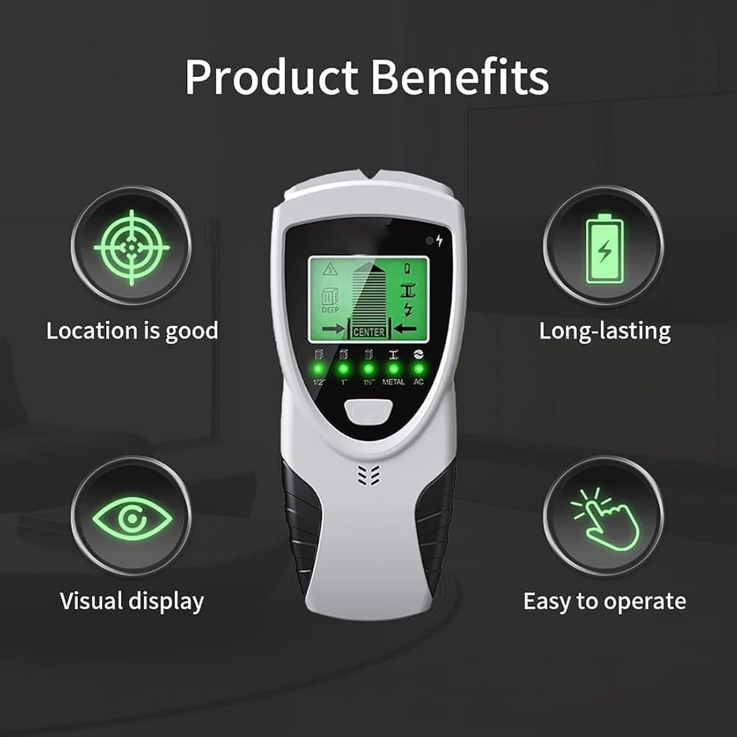 SHIORLAM Stud Finder Wall Detector, Multifunction Cable Detector, Wire Finder Tool with LCD Display, 5 Modes and Real-Time Alerts, Stud Center Edge Detector, for Wood AC Wire Metal