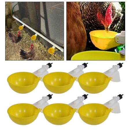 6Pcs Chicken Water Cups Poultry Drinking Cups Automatic Filling Chicken Water Bowl Chicken Drinker Waterer for Ducks Birds Quail Turkey