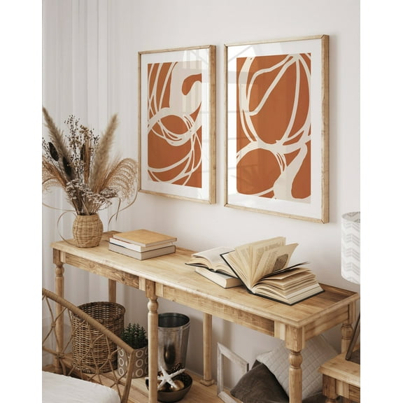 UNFFRAMED Burnt Orange Wall Art, 2 Piece Set, Boho Abstract Prints, Terracotta Art, Mid Century Modern Art, s Trendy Set 2 Prints 8x12