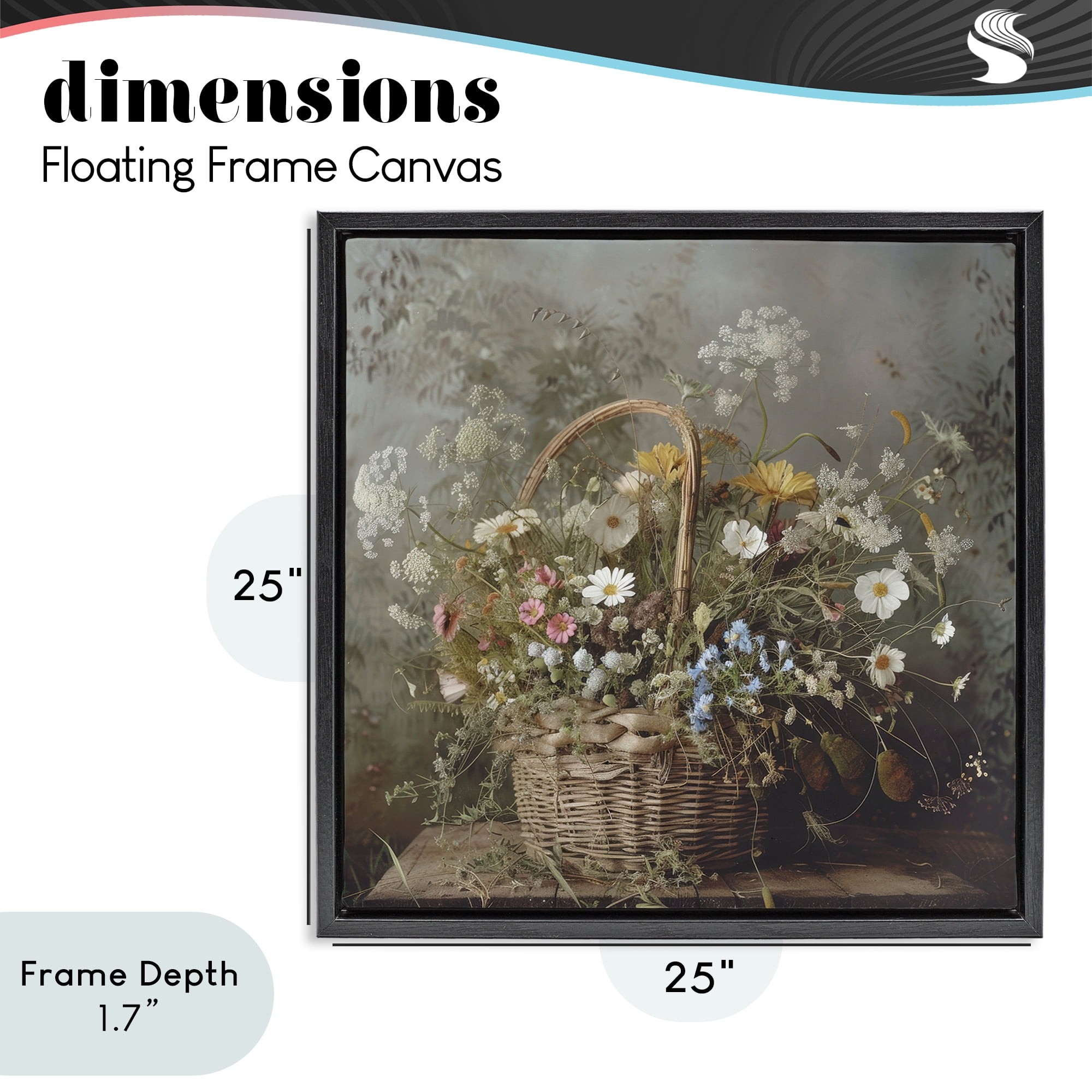 Stupell Industries Rustic Basket with Flowers Black Framed Floater Canvas Wall Art, design by Lazar Studio