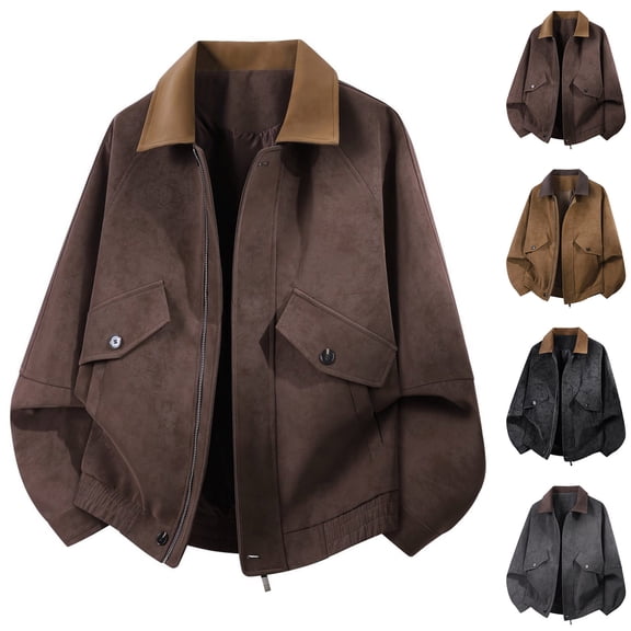 HOOMEUMY Men Faux Fabric Jacket Oversized Batwing Long Sleeve Zip Up Coat Streetwear