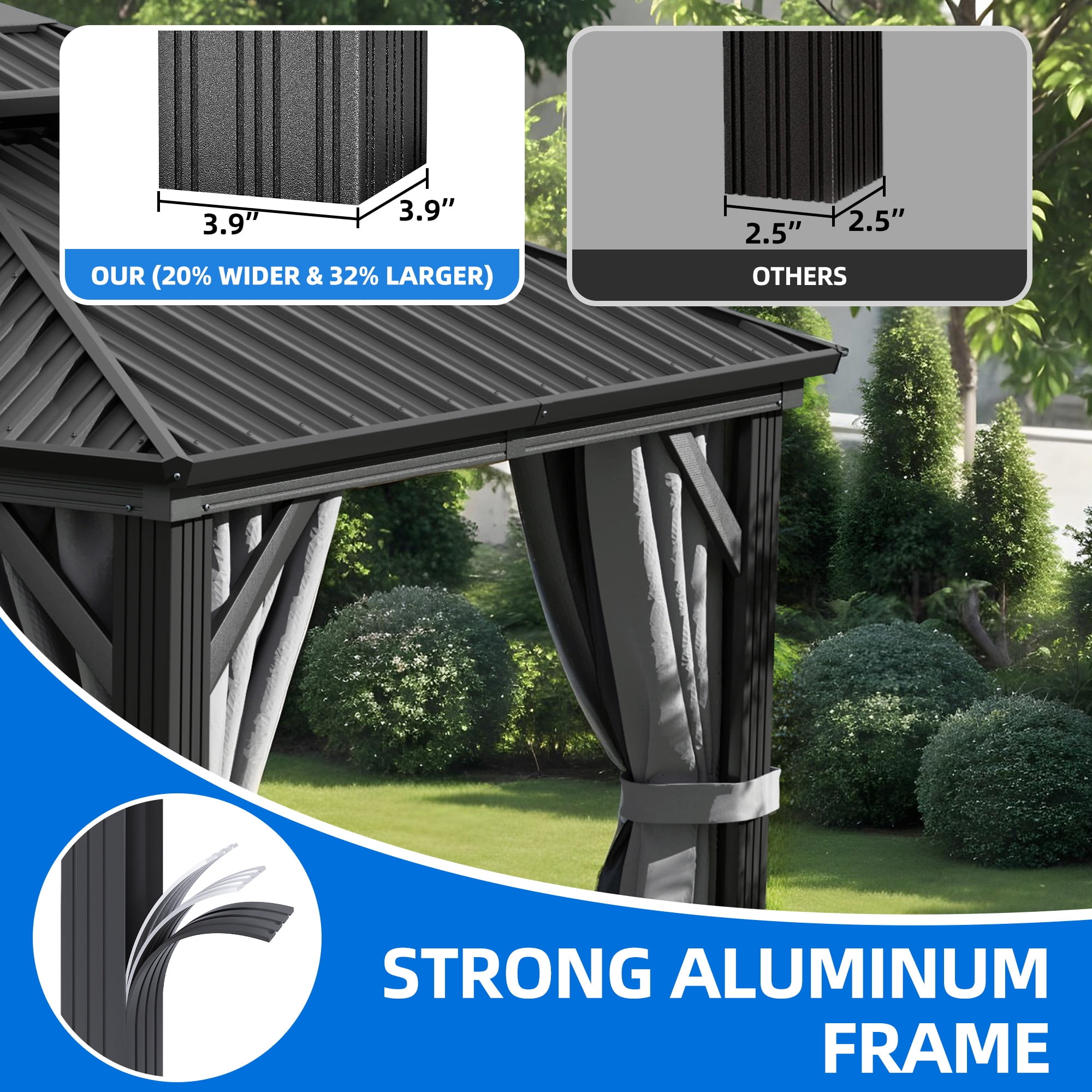 Dextrus 10x12FT Outdoor Hardtop Gazebo with Nettings & Gray Curtains,Heavy Duty Double Roof  Galvanized Steel Canopy, Sunshade for Garden, Patio, Lawns, Black&Gray