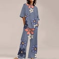 thumbnail image 1 of Womens pajama sets Summer Outfits for Women 2 Cotton Linen Set Oversized T Shirts Straight Leg Pant Plus Size Tracksuit M, 1 of 5