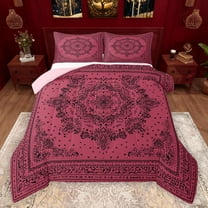 Manfei Damask Floral Bedding Comforter Set,Vintage Baroque Geometric Twin Comforter Sets,Black Red Bedding Set For Girl Boy,Breathable Home Decor Reversible,2-Piece