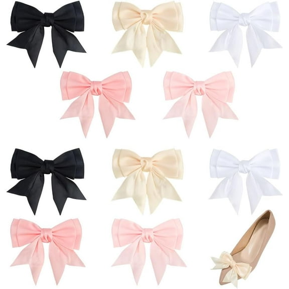 10Pcs 5 Color Bowknot Shoe Clips Polyester Detachable Shoe Clips Mixed Color Bowknot Shoes Buckles with Iron Findings Shoes Charms Decor
