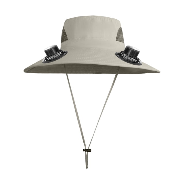 Grey Summer Solar Fisherman Hat Usb Charging Multi Purpose Fan Men Portable Cooling Device For Outdoor Activities Efficient Design