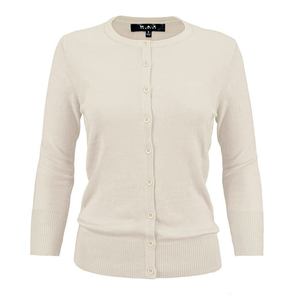YEMAK Women's Knit Cardigan Sweater – 3/4 Sleeve Crewneck Basic Classic Casual Button Down Soft Lightweight Top