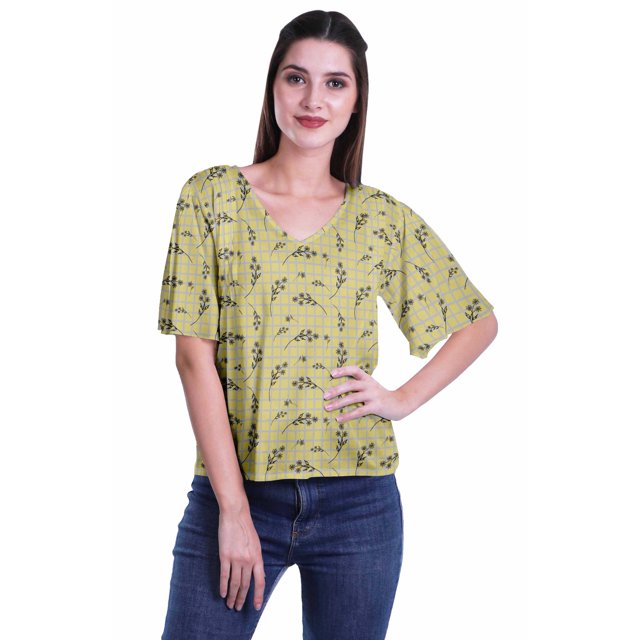 Moomaya Blouse d'Été Boho à Manches Courtes en Rayonne Imprimée pour Femmes