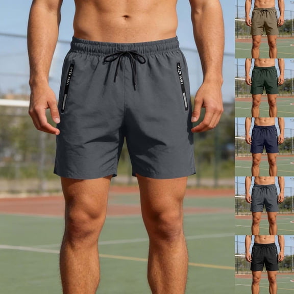 EOYWHK Running Shorts Men with Pockets Elastic Waist Beach Jogging Shorts Men Soft Lightweight Breathable Hiking Shorts for Men Army Green, Size L