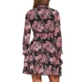 thumbnail image 3 of Vestido Mini Casual de Chifón con Cuello Fruncido y Volantes para Mujeres Chic Floral de Manga Larga en Negro y Rosa Talla M, 3 of 6