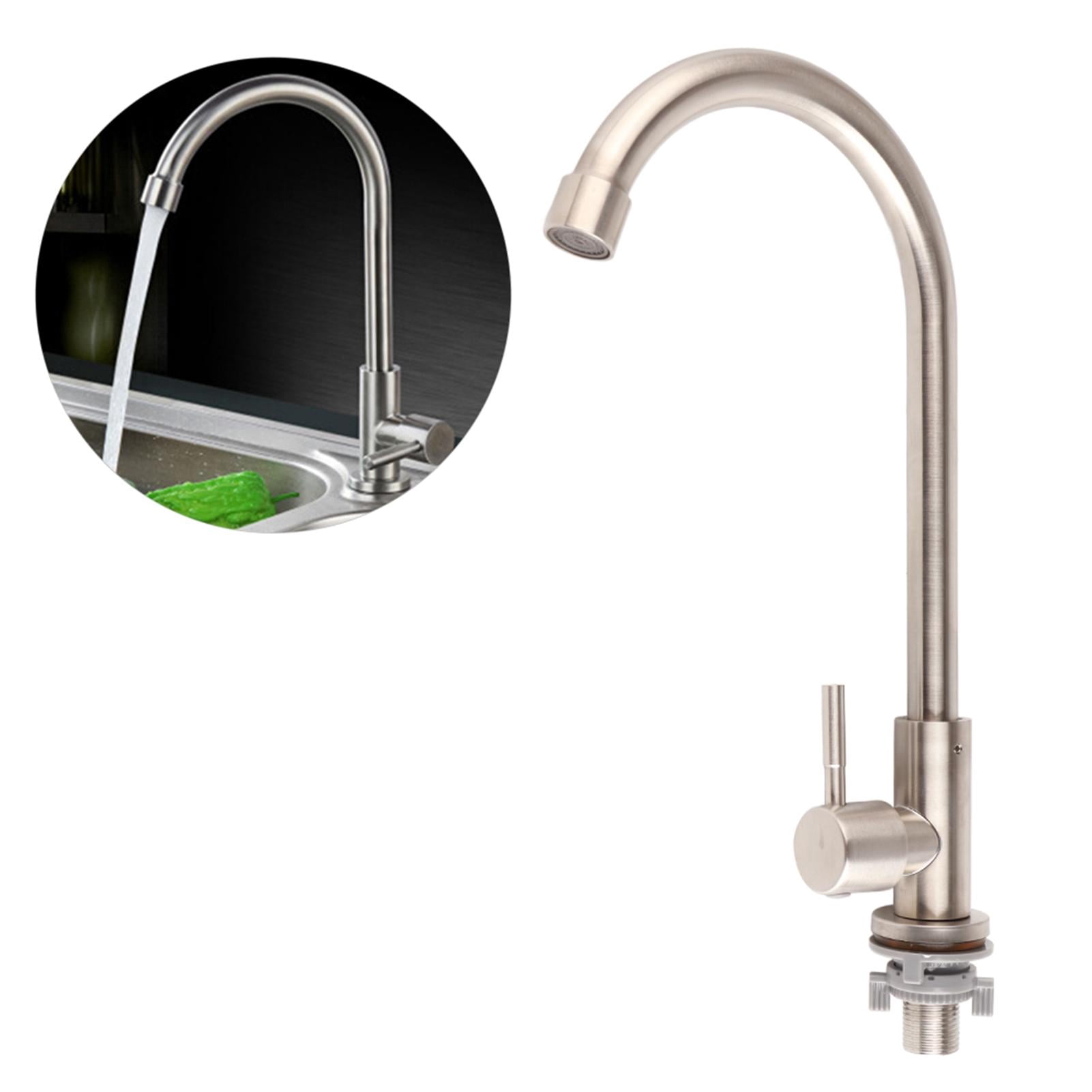 YAHHU 360° Rotating Stainless Steel Single‑Pin Kitchen Faucet – 1/2” Thread, Ergonomic Handle, Leak‑Proof Ceramic Spool