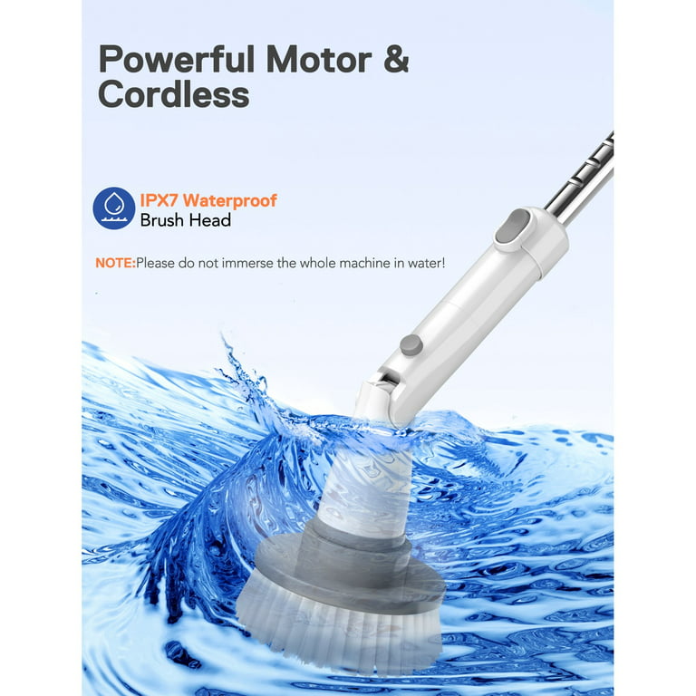 Electric Spin Scrubber, Cordless Cleaning Brush with 2 Adjustable Speeds  and Extendable Long Handle, 1.5H