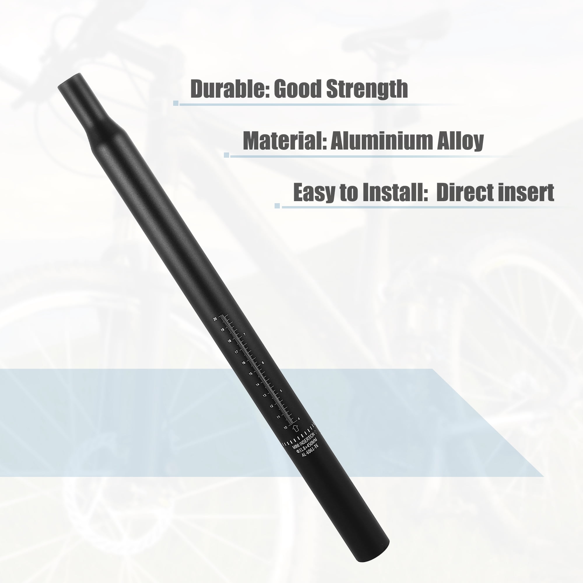 Unique Bargains Bicycle Seat Post Aluminum Alloy Seat Tube with Scale Mark Black 17.72"x1.25"