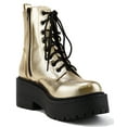 thumbnail image 2 of Soda Women Combat Army Military Riding Platform Lug Sole Block High Heel Boots Side Zipper Lace Up FLING-S Gold 5.5, 2 of 4
