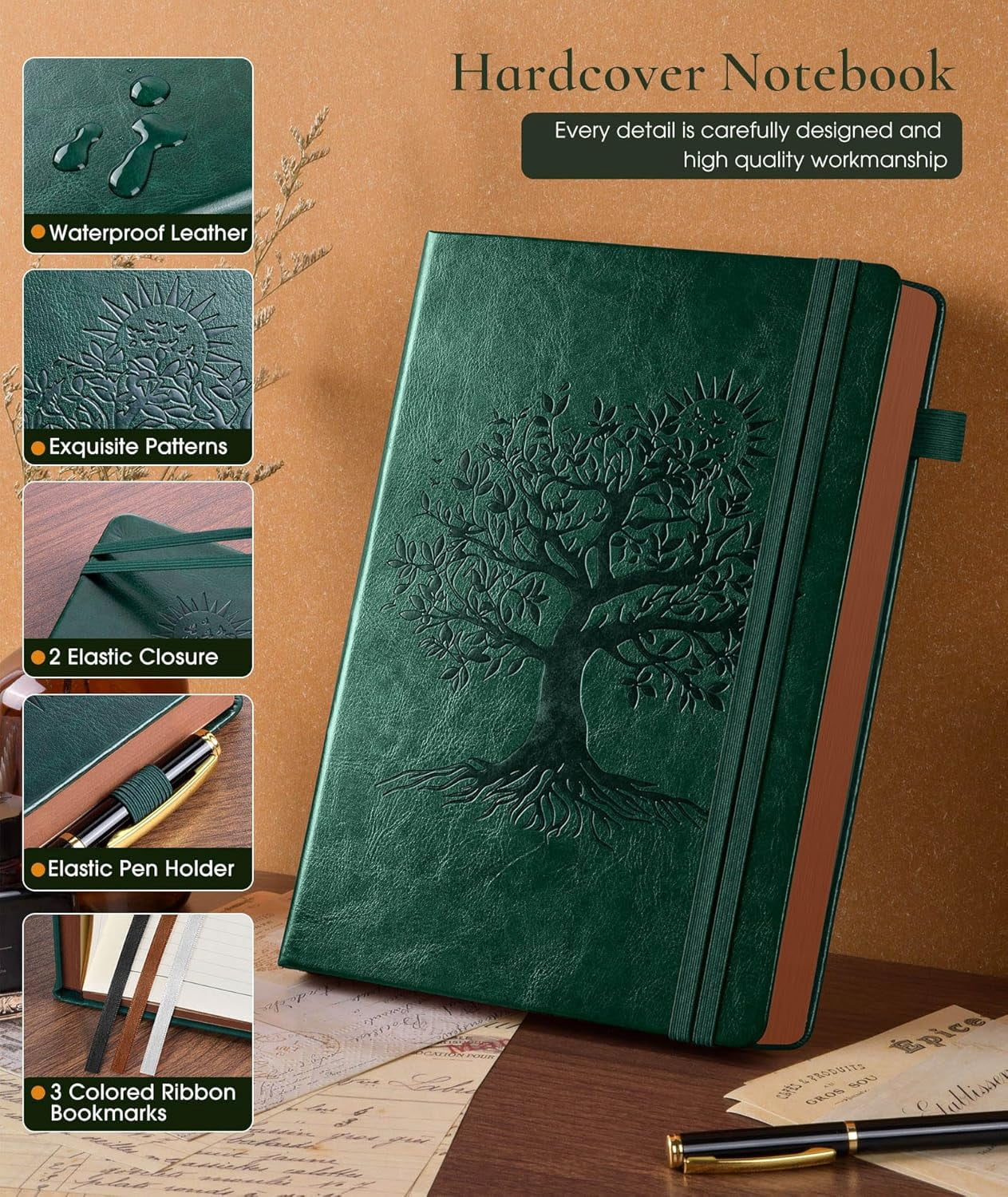 Vintage Leather Journal - 300 Page Lined Notebook with Numbered Pages,A5 for Women Men,Travel Diary,Daily Writing, Note Taking, School & Work (5.8" x 8.3")