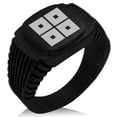 thumbnail image 1 of Stainless Steel Kyogoku Samurai Crest CZ Ribbed Needle Stripe Pattern Biker Style Polished Ring, 1 of 1