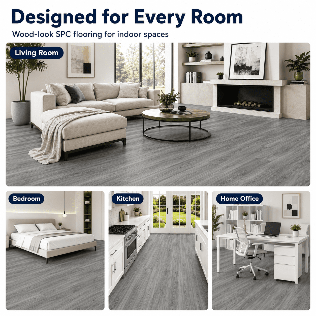 Yeslife 24-Piece Interlocking Luxury Vinyl Flooring Tile, 23.98 x 5.98 in., Ash Brown SPC Rigid Core, 23.9 sq. ft.