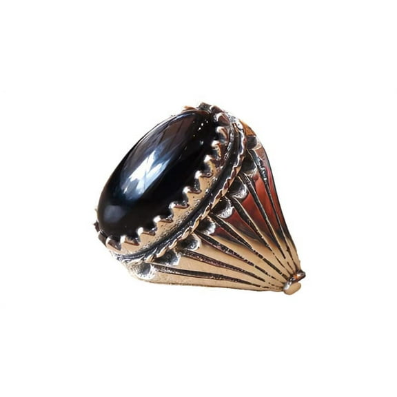 Black Onyx Mens Ring, Natural Black Onyx, December Birthstone, Silver Jewelry, 925 Silver Ring, Birthday Gift, Heavy Mens Ring, Arabic Design, Ottoman Style Ring, Christmas, Turkey Mens Signet Ring