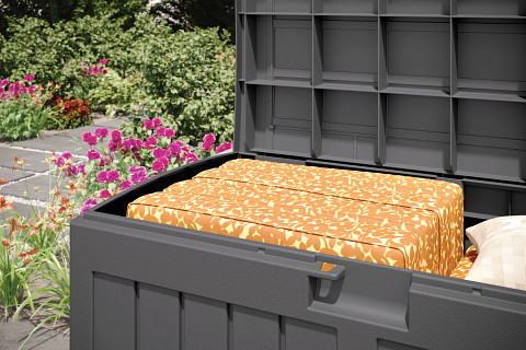 Suncast 50 Gallon Medium Resin Outdoor Storage Deck Box w/ Lid, Peppercorn - image 3 of 3