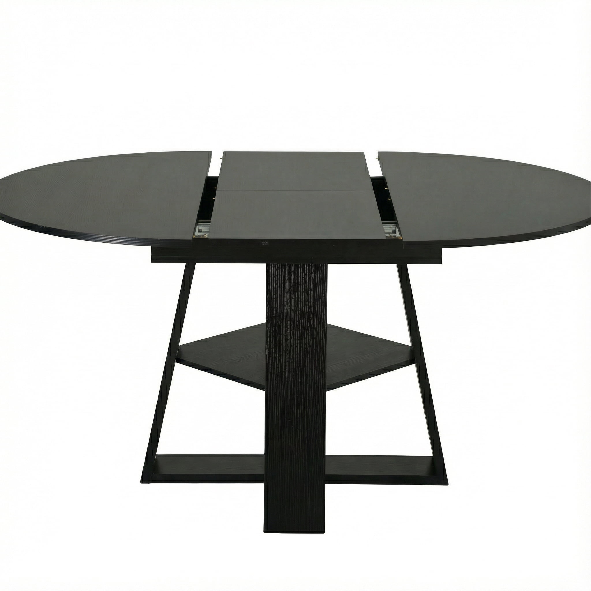 Miniyam Extendable Round Dining Table for 4–8 People, 43.3” to 59” Retractable Kitchen Table with Storage Shelf, Farmhouse Dining Table, Black