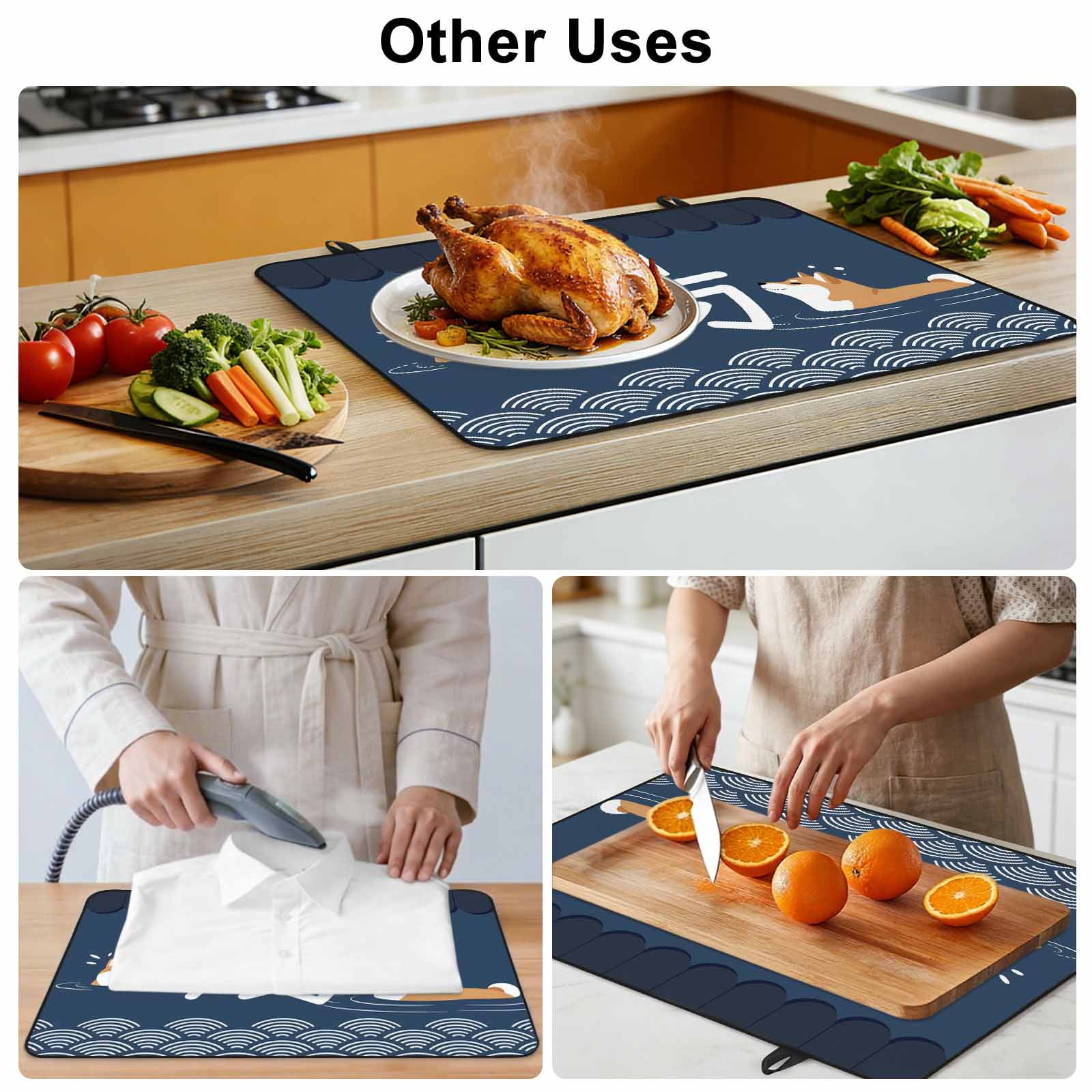 Navy Blue Cute Puppy Stove Top Cover for Electric Stove, Heat-proof & Non Slip Glass Top Stove Cover Protector, Modern Abstract Dog Bathing Kitchen Flat Cooktop Rubber Mat 24x21 Inches