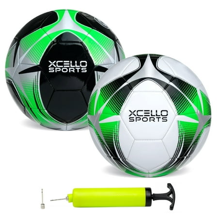 Xcello Sports Soccer Ball (Black/Green/Silver White/Green/Silver) w/Pump (Size 4 Pack of 2)