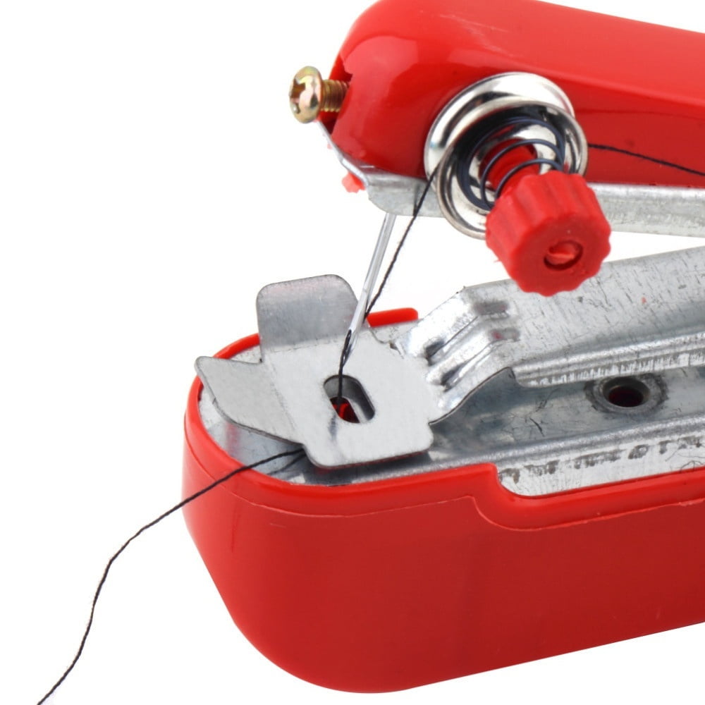 FOLOSAFENAR Handheld Sewing Machine, Small Sewing Machine Mini Handheld Red  DIY Handcraft Plastic Stainless Steel for Household
