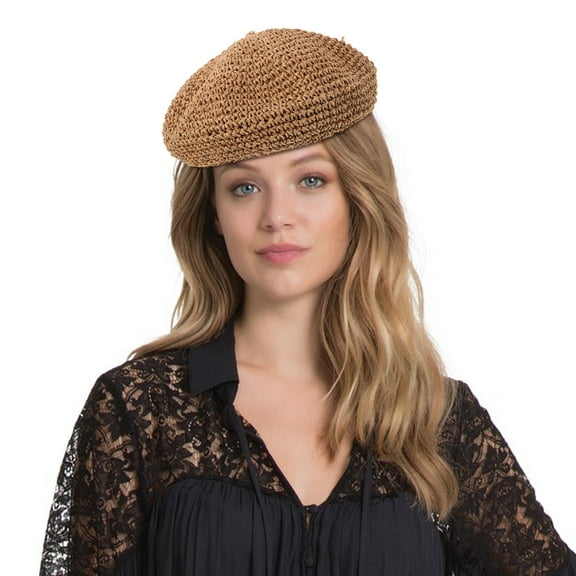LABSERRON 1Pcs Berets Paper Straw Beret Hat Summer Use Beach Vacation 11.8x11.8x3.1in