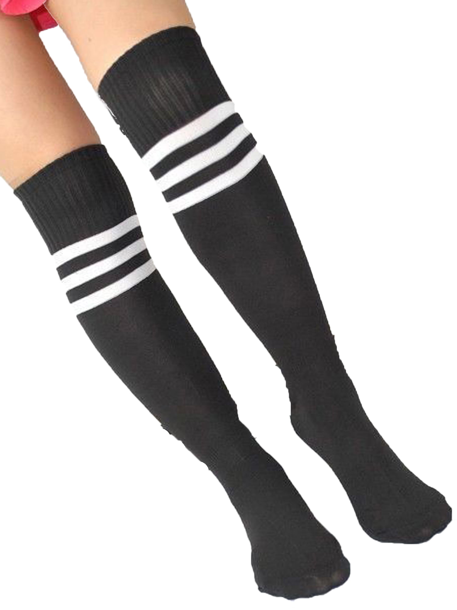 3 Men Women Sport Athletic Long Sock Over Knee Soccer Stripe Thigh High Stocking