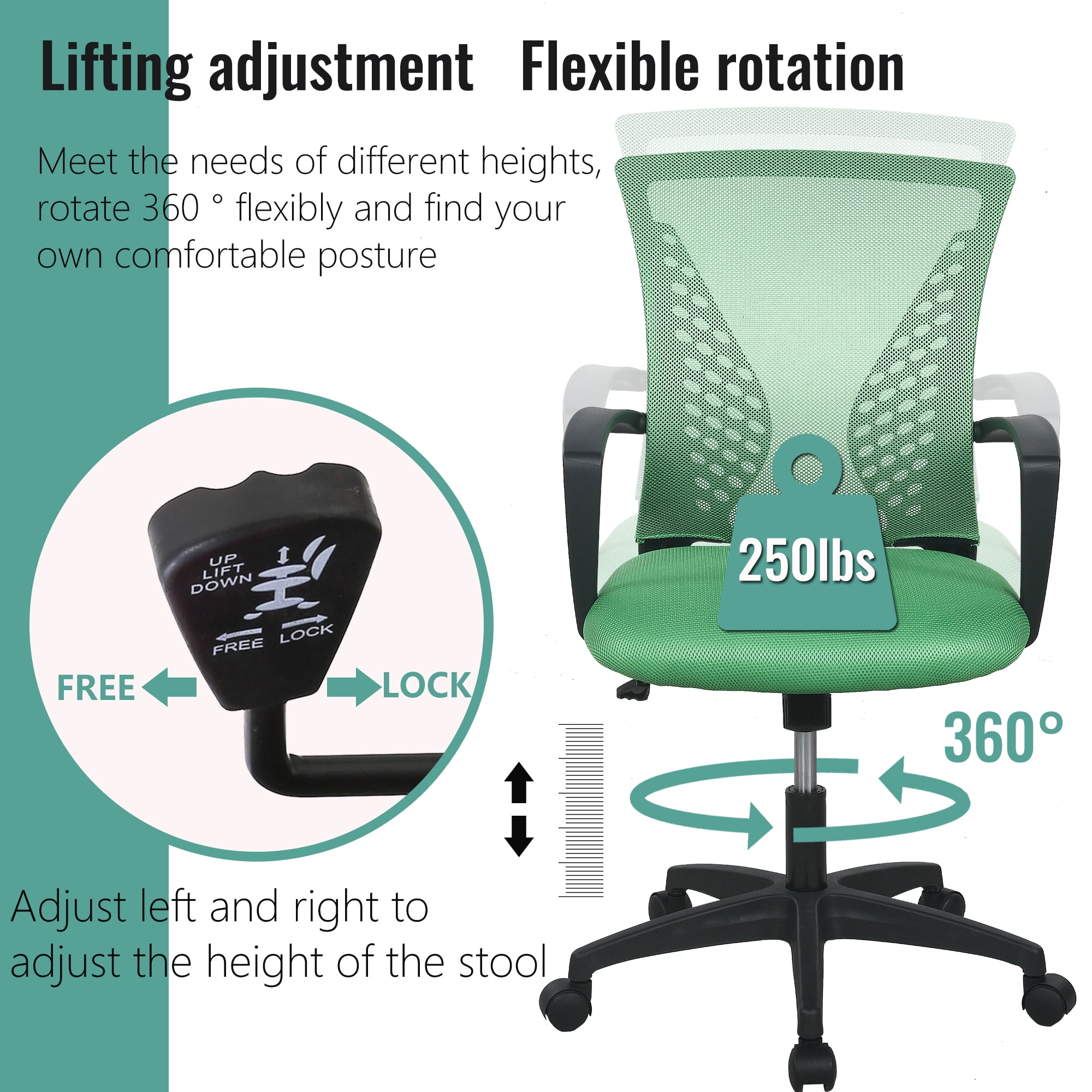 FDW Ergonomic Home Office Chair, Lumbar Support, Rolling Swivel for Women(Green)