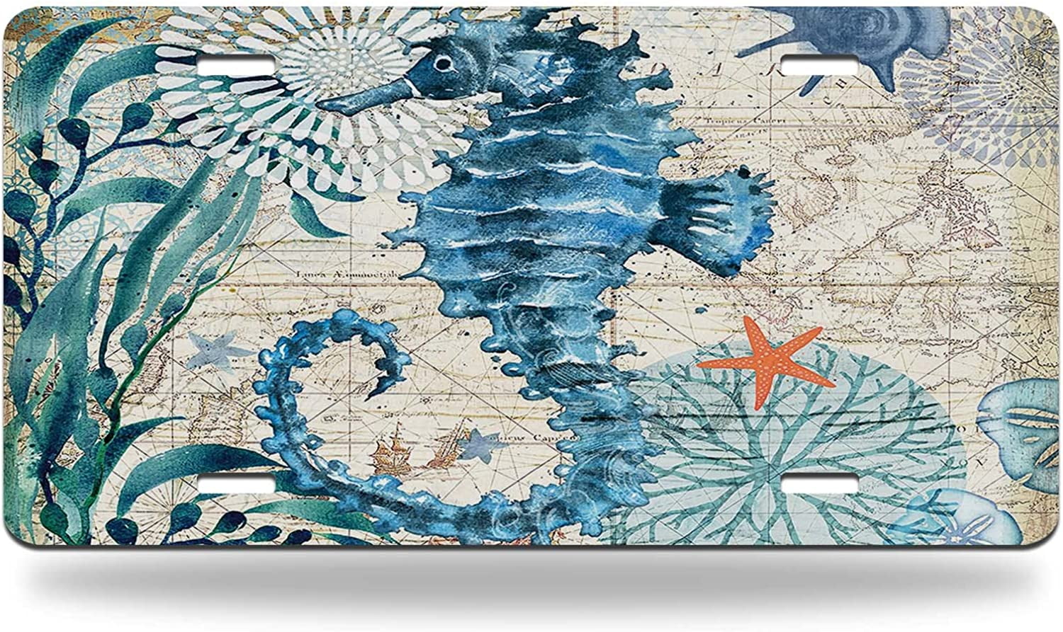 Beach Front License Plate Hawaii Pacific Sunrise Decorative License Plate Cover Vanity Tag Metal