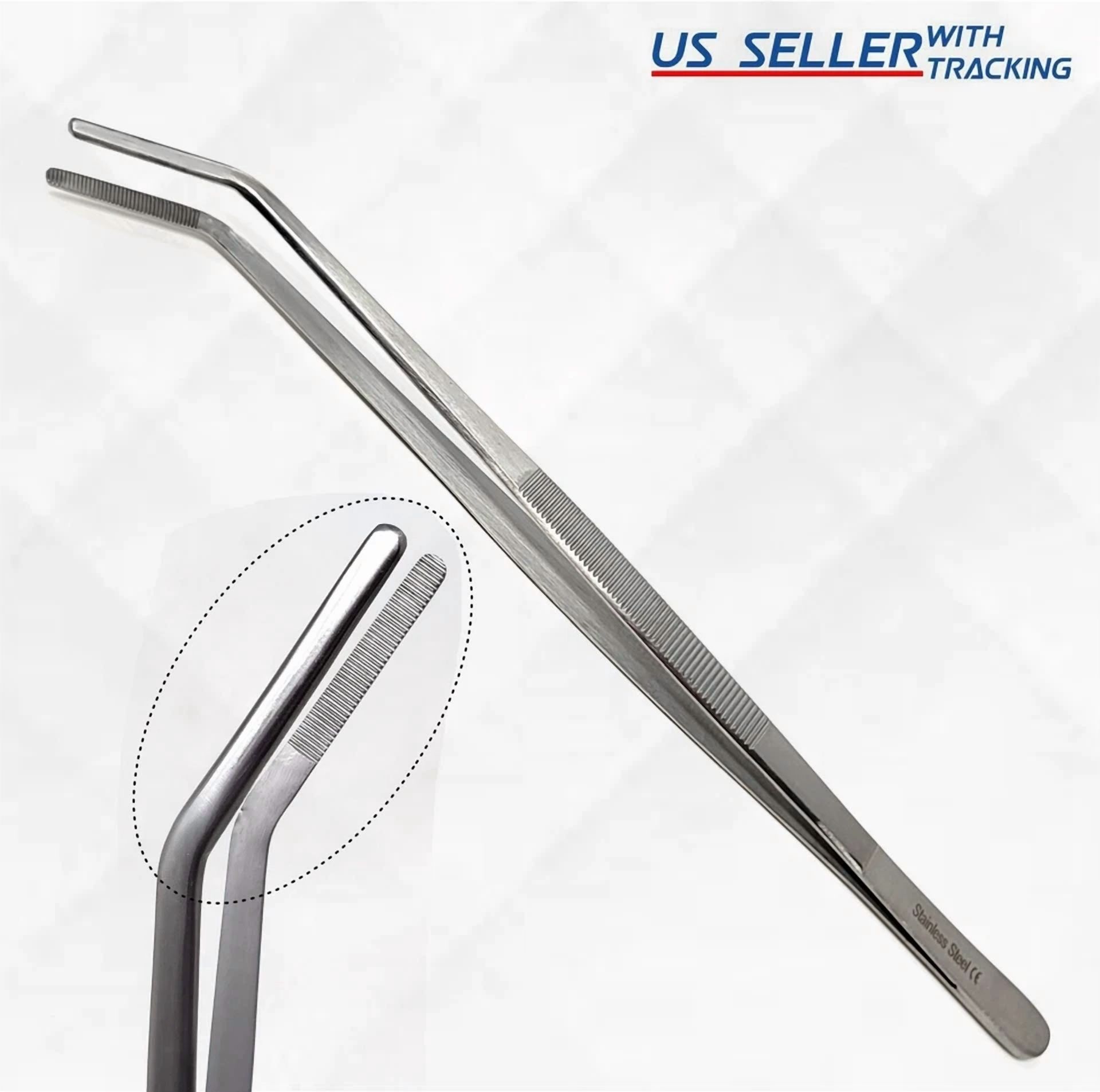 CRESTIN- 2Pc Kitchen Tweezer 12? Angled & Round Set Long Food Tongs Chef Diy German Grade