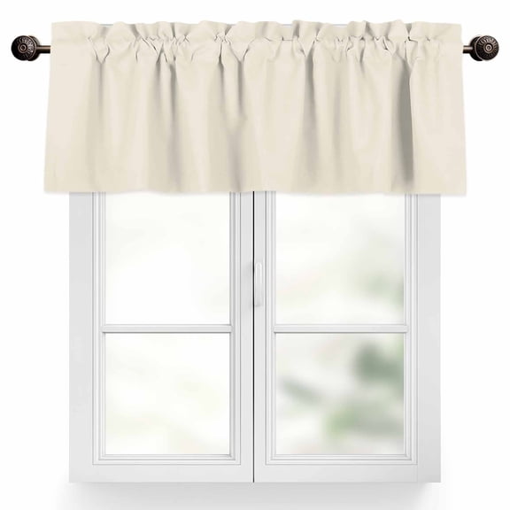 Cream Valances for Windows, 42 x 12in, Solid Color Rod Pocket Kitchen Valance Curtain Light Filtering Window Treatments for Living Room Bedroom, 1 Panel