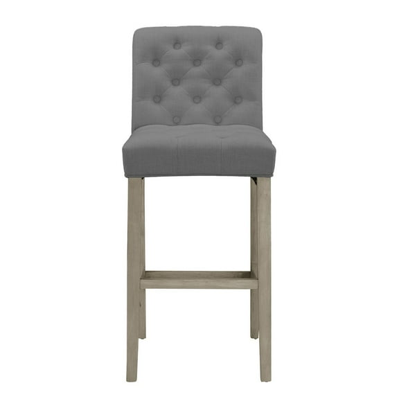 Set of 2 Aleen Gray Fabric Bar Stool with Roll Back Design and Tufted Buttons