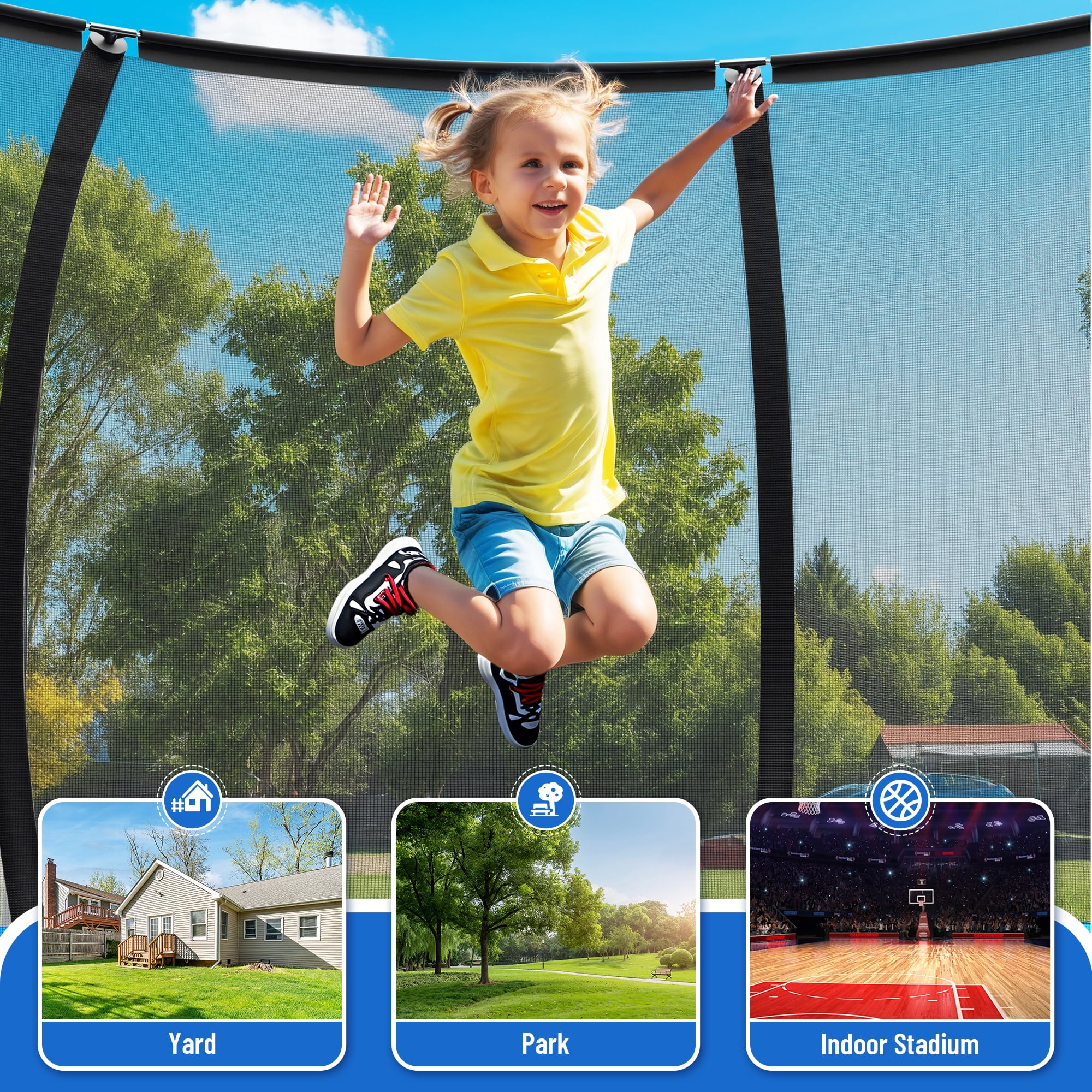 Betisef 12 FT Recreational Trampoline W/ Safety Enclosure Net – Indoor & Outdoor Use, Round Trampoline For Kids Blue