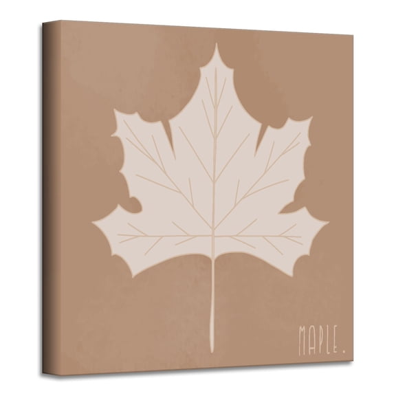 Brown and Beige Minimal Leaf I Canvas Thanksgiving Wall Art Decor 30" x 30"