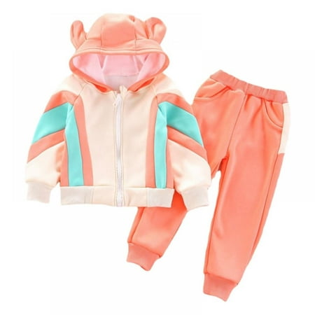

Boys And Girls Suit Color Matching Stripe Warm And Foreign Style Hooded Plush Leisure Two-piece Set