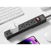 Hyper Tough Surge Protector Power Strip, 6 Outlets, 2.5 ft Extension Cord, 3 Prong, Grounded, Black