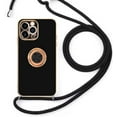 thumbnail image 2 of Compatible with Rose Gold iPhone 14 Pro Max Case with Lanyard Strap for Women Girls Kickstand Ring Holder 360 TPU Rotation Ring Case with Magnetic Mount Slim Luxury Case Black, 2 of 10