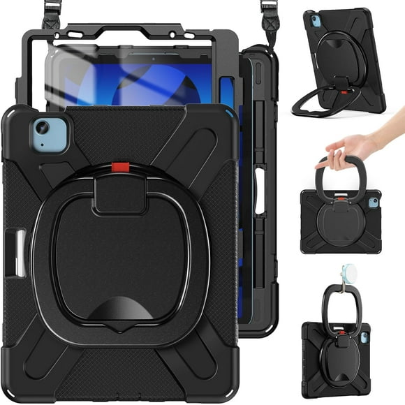 HCTian for iPad Air 11 Inch Case M3 2025/ M2 2024, iPad Air 5th/4th Gen 10.9”, iPad Pro 11 Inch Case 1st-4th Gen, Protective Cover with Screen Protector,Pencil Holder, Handle Grip & Shoulder Strap