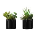 thumbnail image 3 of Indoor Plants Artificial Plant, 7" Tall, Succulent, Indoor, Faux, Fake, Table, Greenery, Potted, Set Of 2, Decorative, Green Plants, Glossy Black Pots,Artificial Flowers, 3 of 4