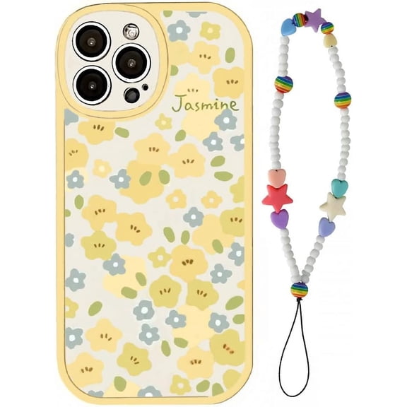Compatible with Trendy Series Aesthetic Floral Soft Protective Women Cover for iPhone 14 Pro Max Case - 6.7 inch (Yellow)